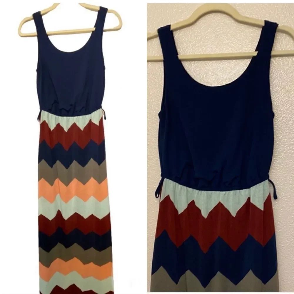 Women's Boho Empire Chevron navy Tank Top Casual Maxi Long Dress-M
